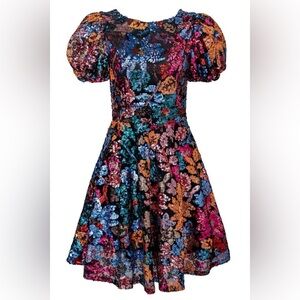 IVY CITY CO Short Sleeve Sequin Flare Mini Dress